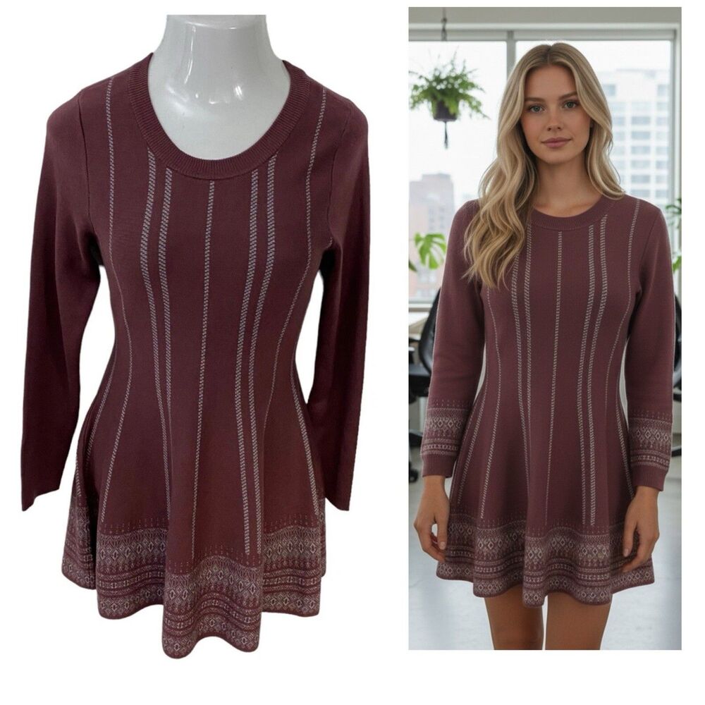 Cloud Chaser Sweater Dress Womens Large Rose Cabin Office Work Fit Flare Knit